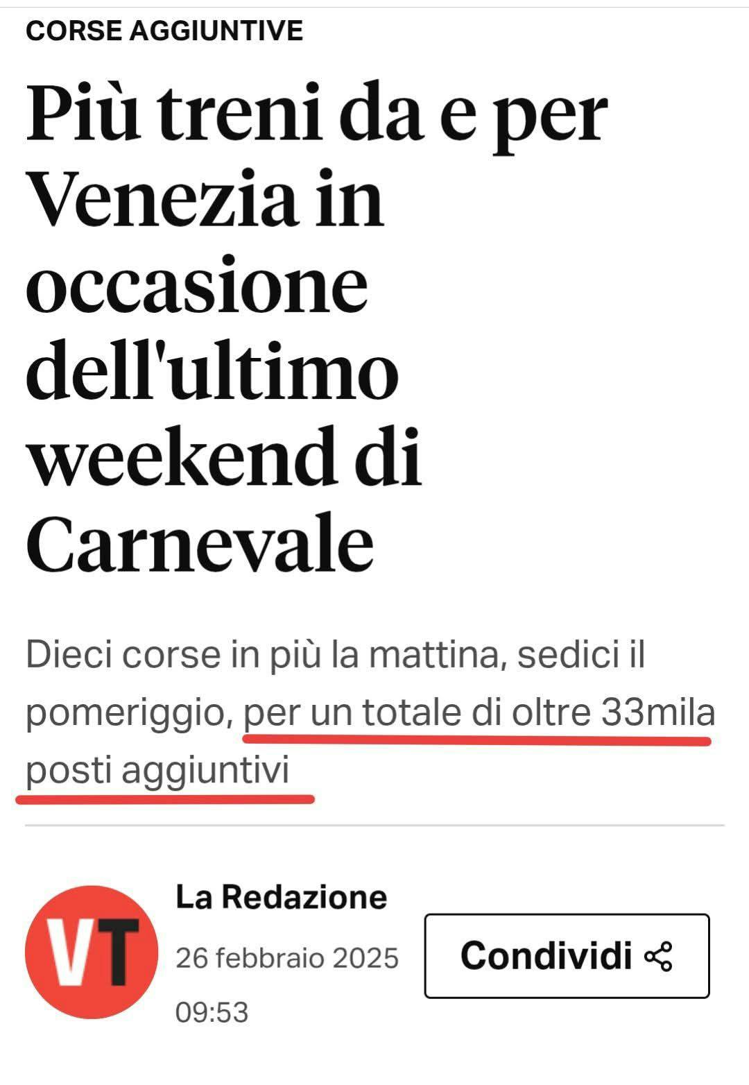 Weitere Sonderzüge zum Karneval in Venedig 33 000 weitere Besucher