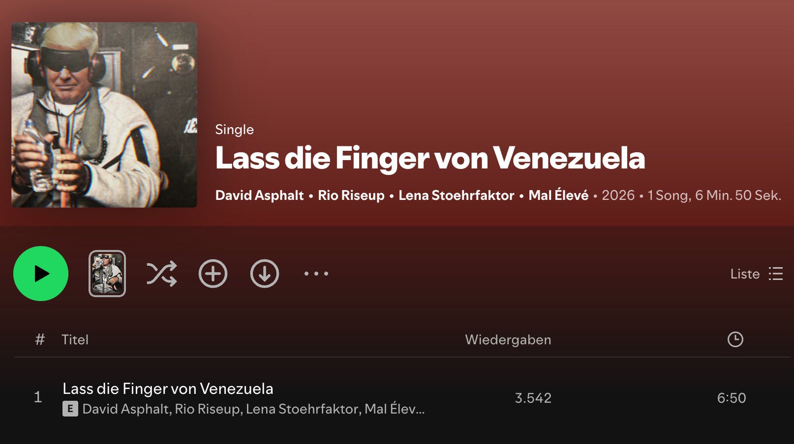 David Asphalt, Rio Riseup, Lena Stoehrfaktor und Mal Élevé haben einen Song namens "Lass die Finger von Venezuela" rausgebracht, er ist sogar auf Spotify