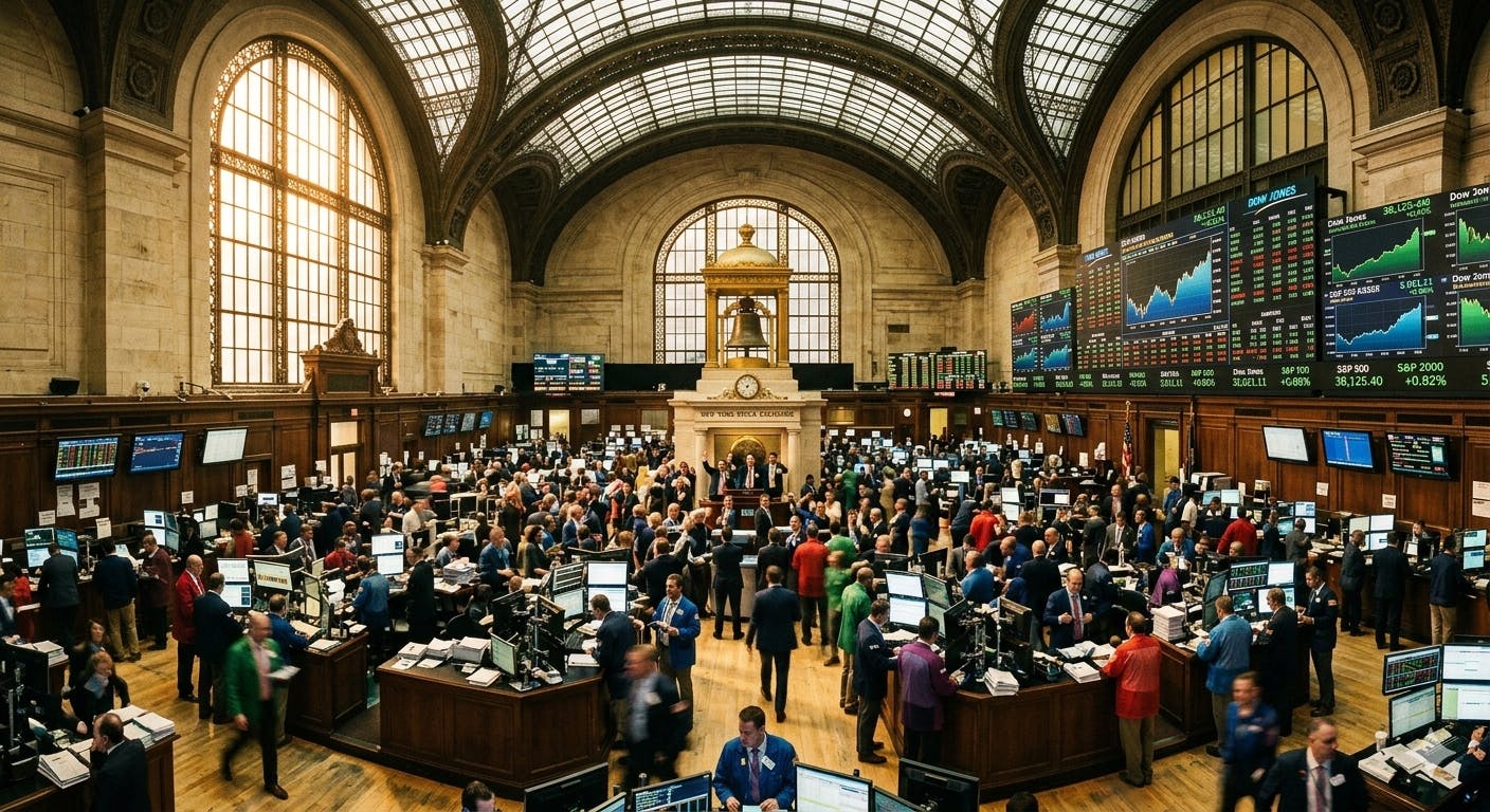 Berkshire Hathaway's stock - New York Stock Exchange trading floor bathed in golden morning light