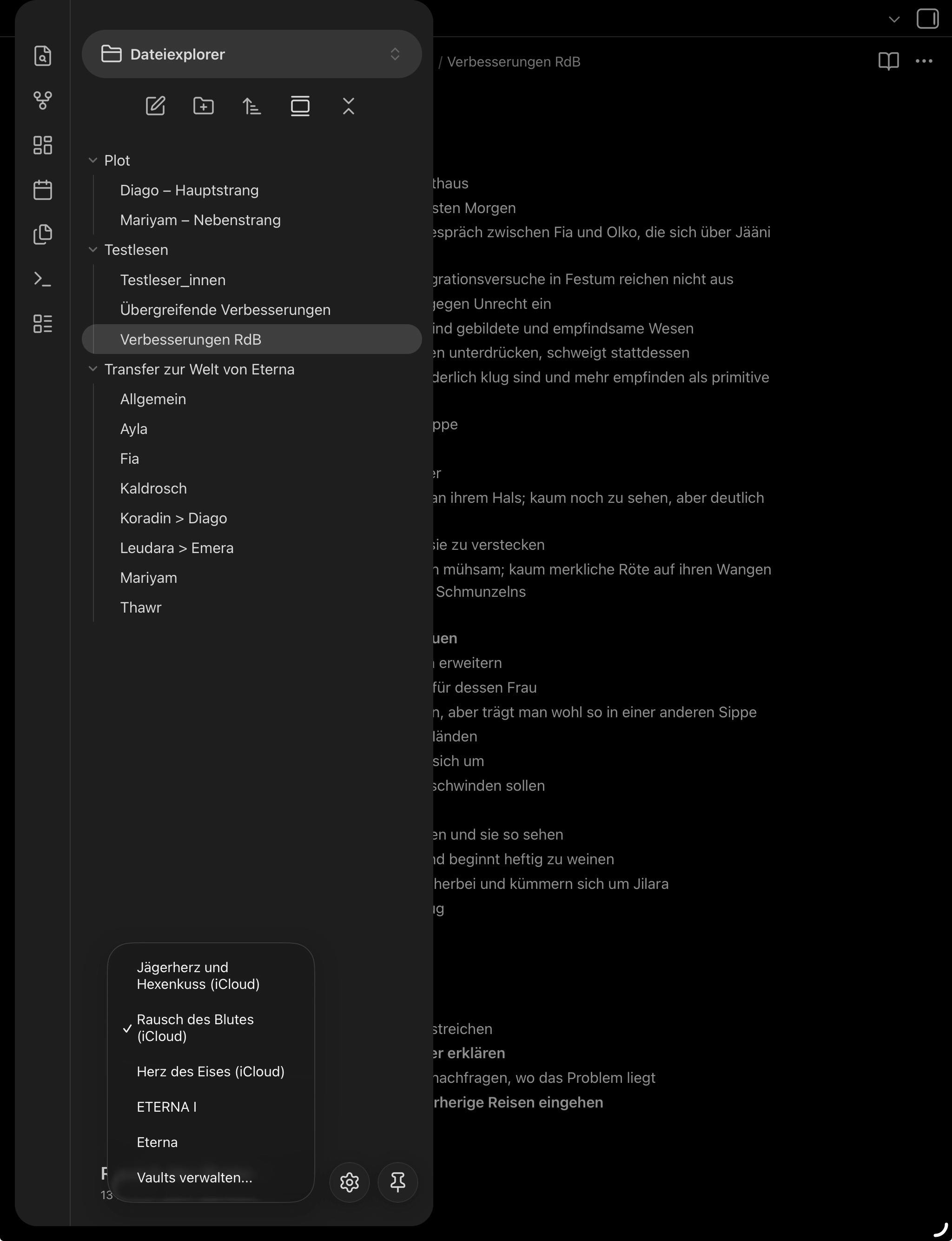 Screenshot meiner Obsidian-Oberfläche