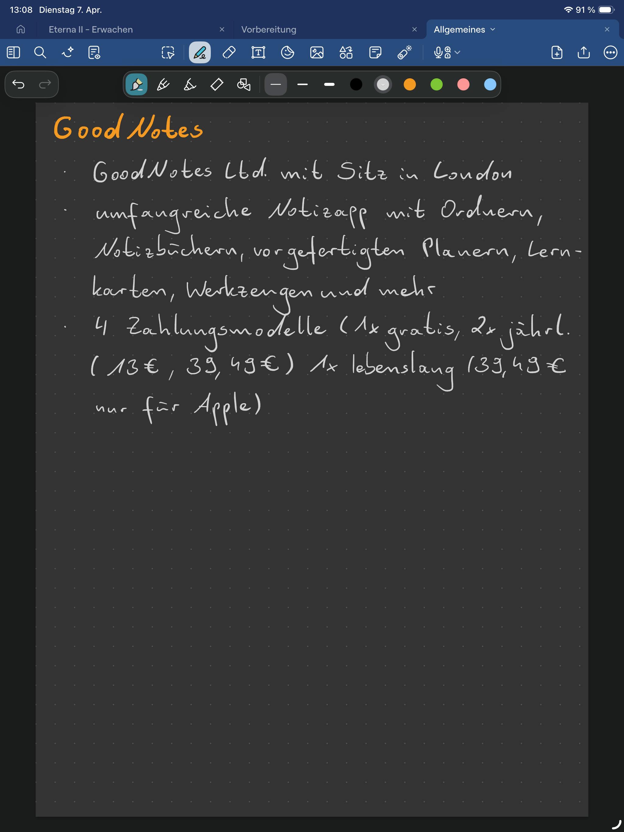 Screenshot handschriftlicher Notizen zur Goodnotes-App
