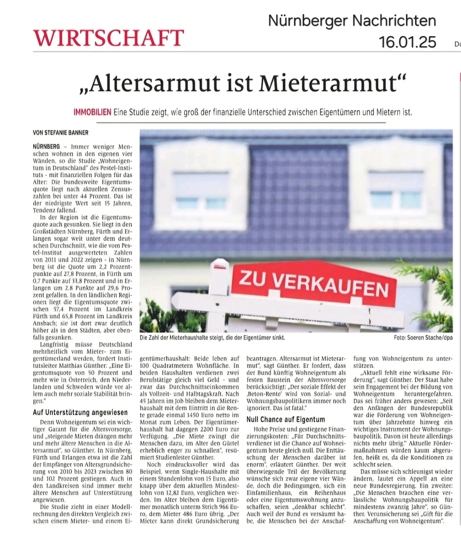 "Altersarmut ist Mieterarmut"
Zeitungsartikel der Nürnberger Nachrichten vom 16.01.25
