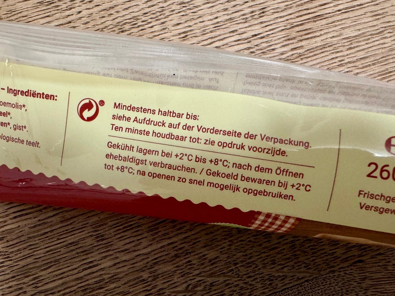 Flammkuchenteig-Verpackung mit dem Wort ehebaldigst