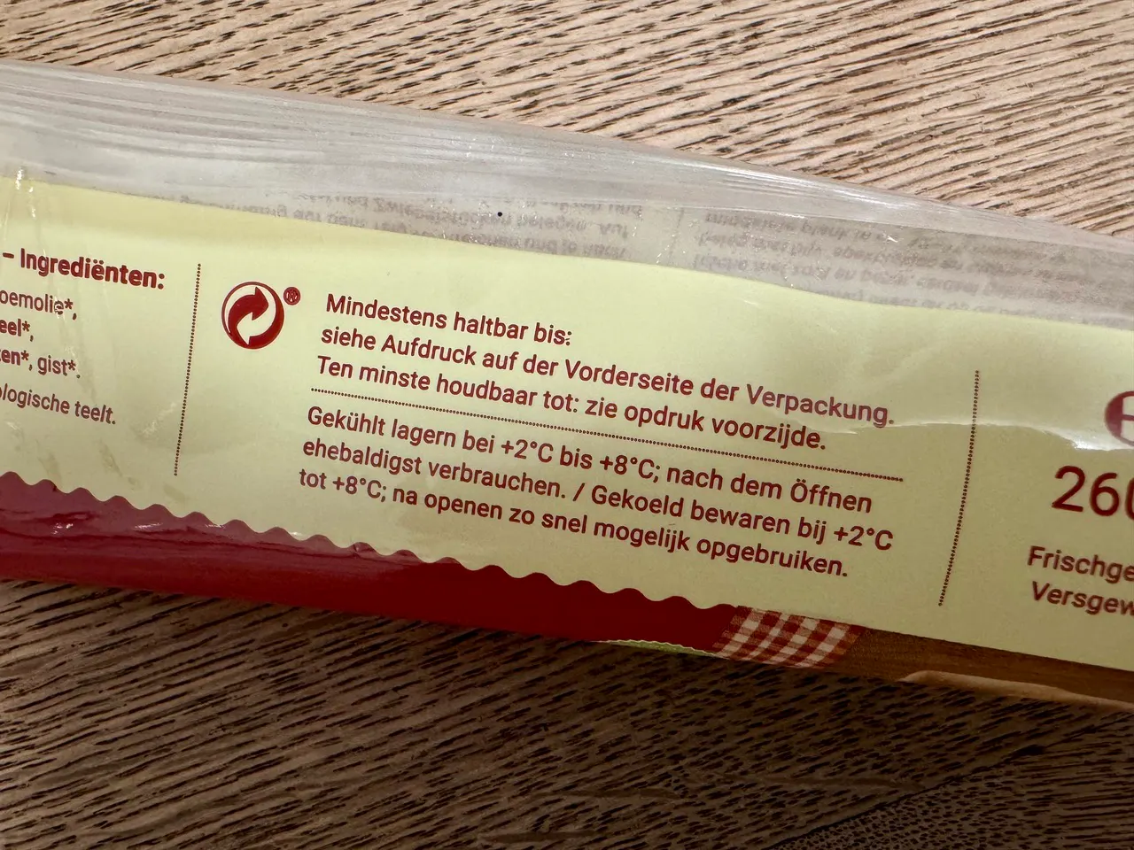 Flammkuchenteig-Verpackung mit dem Wort ehebaldigst