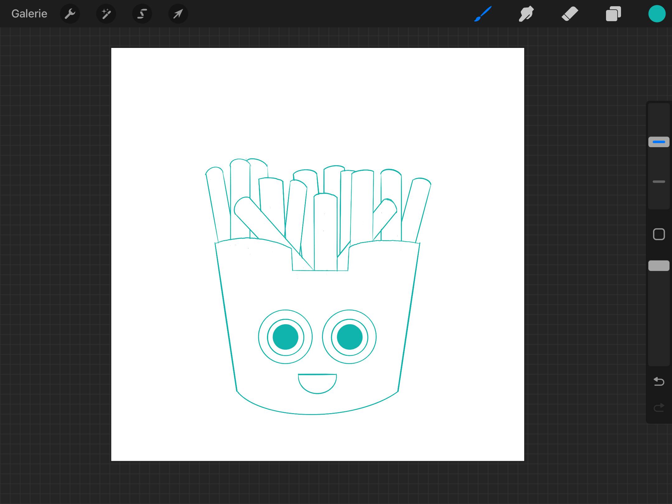 Pommes Kawaii Tüte die lacht und sich freut.