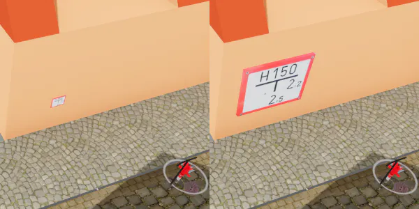 Überdimensionierte Darstellung des Hydrantenschilds beim Mouseover