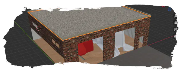 3D-Modell der Fahrzeughalle in Blender