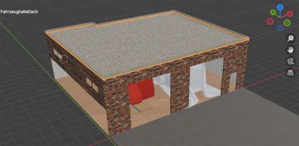 3D-Modell der Fahrzeughalle in Blender