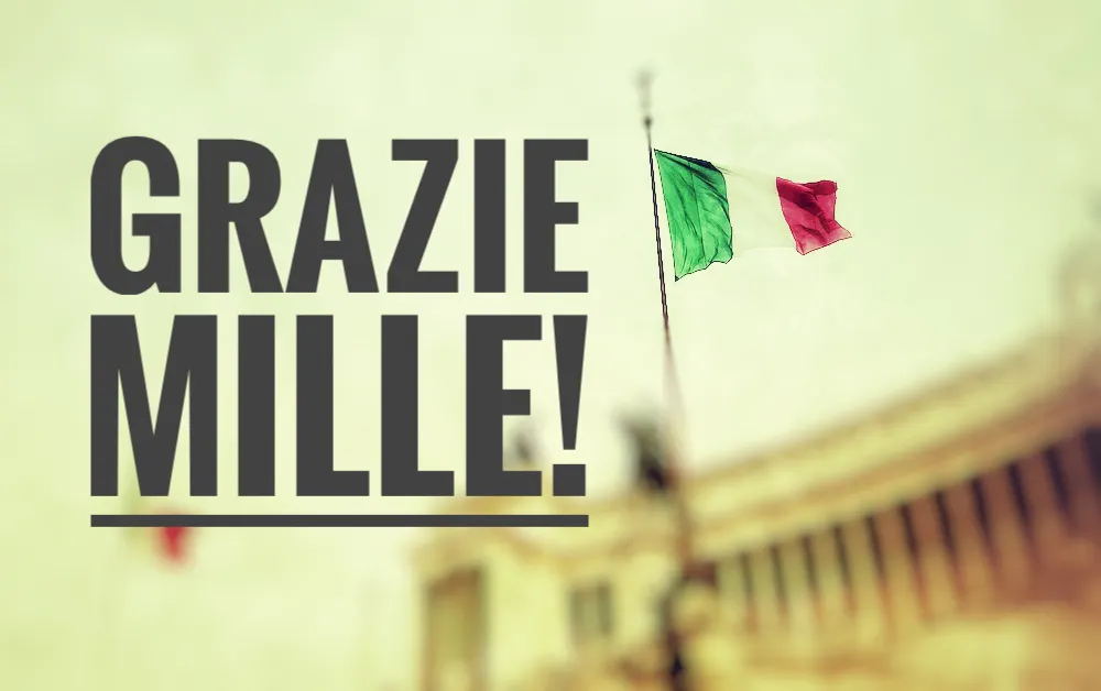 Kurz gesagt: Italien-Logo mit der Aufschrift "Grazie mille!"