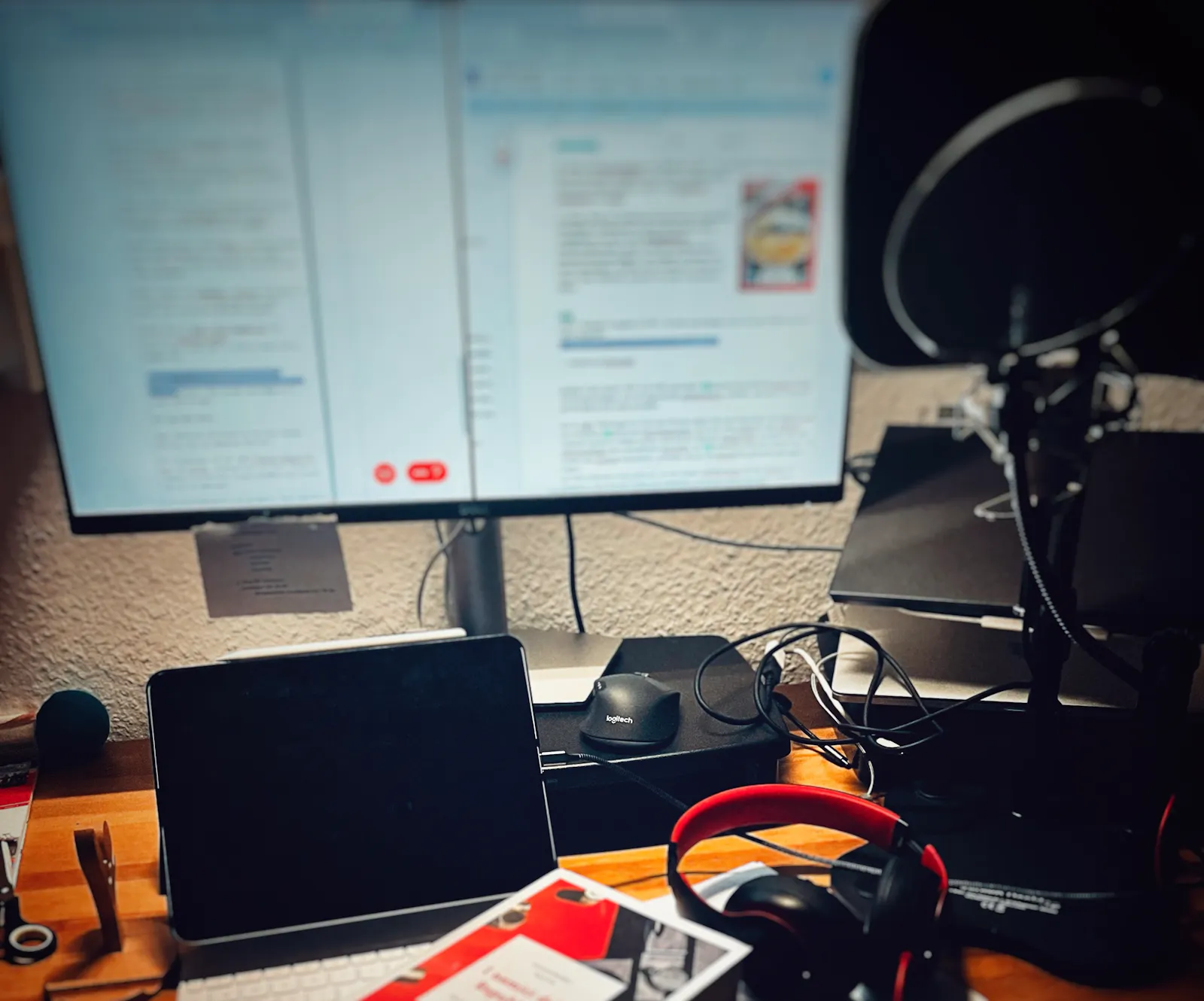 Mein heimischer Podcast-Arbeitsplatz nach der Aufnahme einer Folge