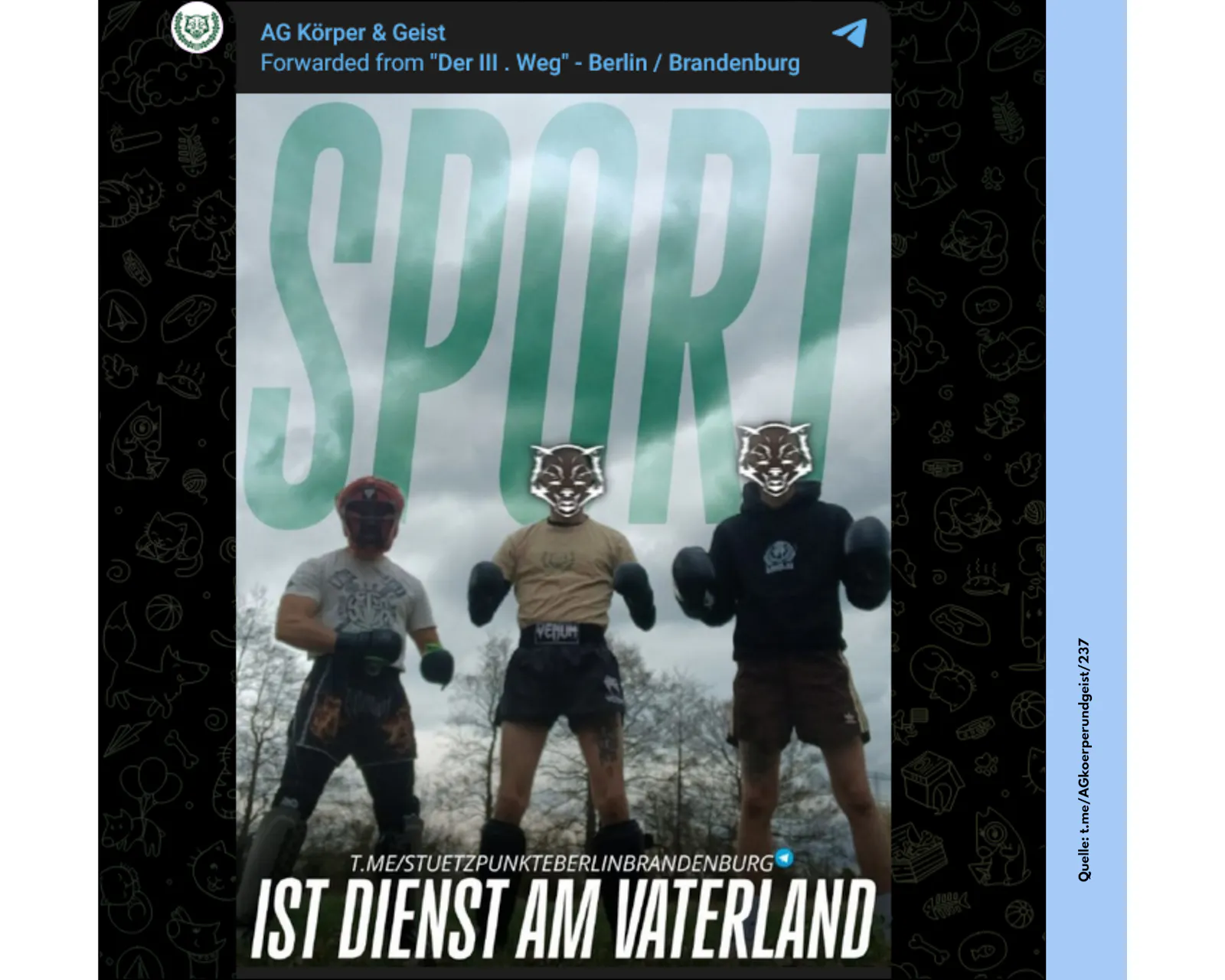 "Sport ist Dienst am Vaterland" - damit wirbt der III. Weg auf Telegram.