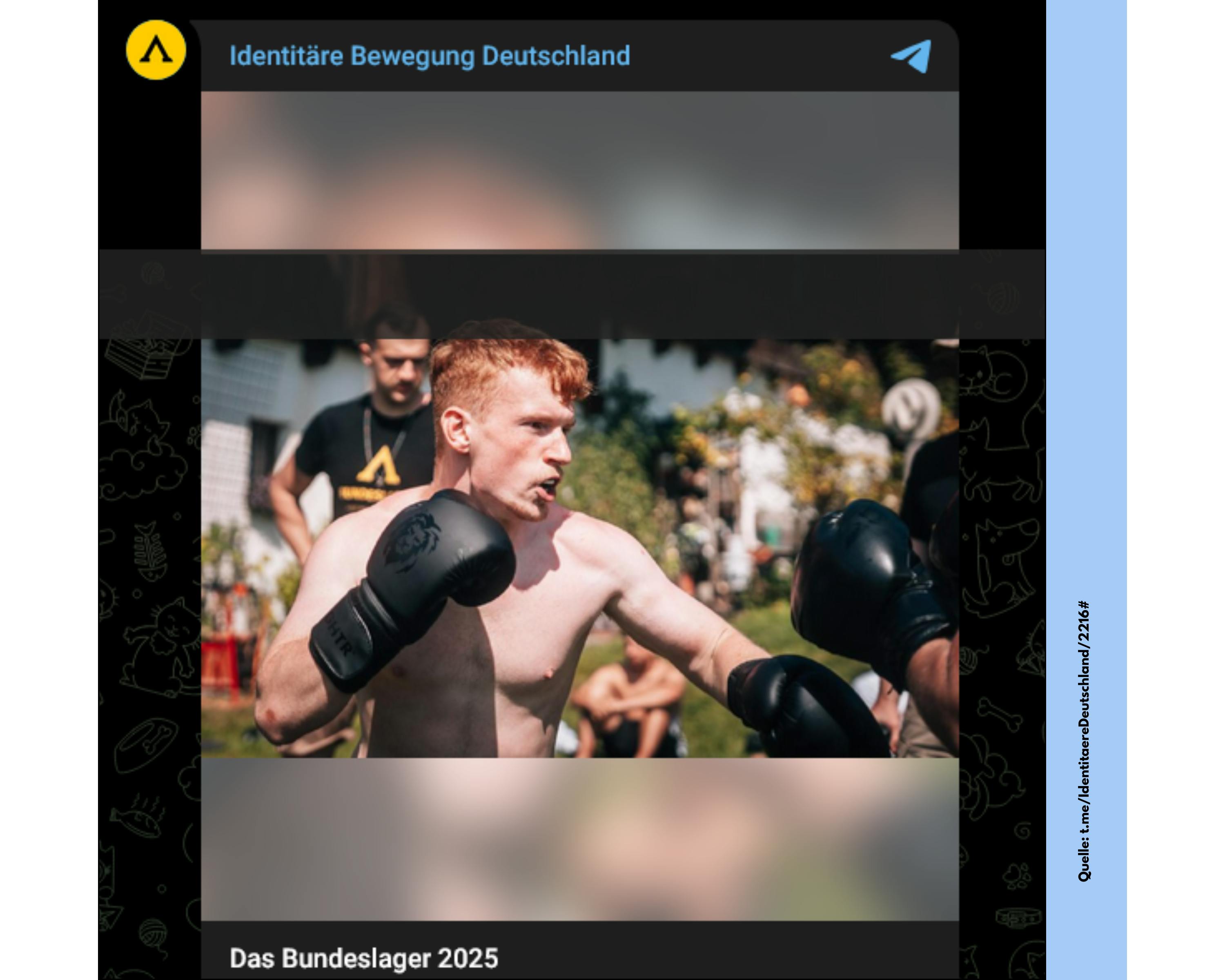 Die Identitäre Bewegung hat Bilder von ihrem letzten "Bundeslager" veröffentlicht. Darauf: Männer, die um ein Lagerfeuer sitzen, sich Vorträge von Martin Sellner anhören und danach gegeneinander boxen. Das bedeutet: Gemeinschaft, Ideologie, Kampfsport.