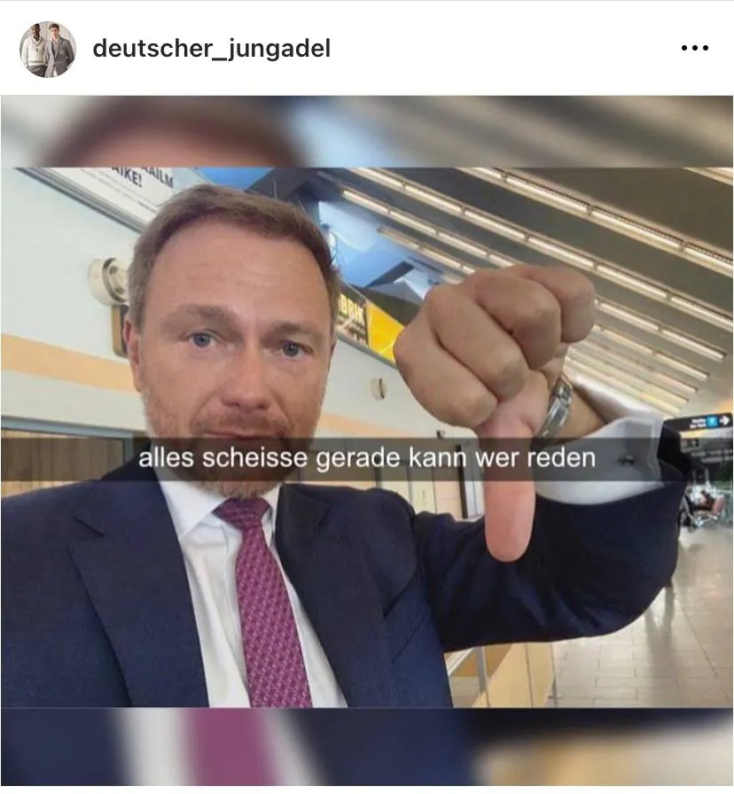 Montage Lindner bei Snapchat mit der Caption alles scheiße gerade, kann wer reden