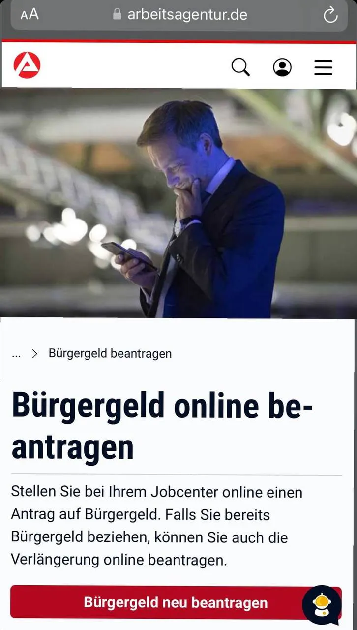 Meme: Lindner auf die Website des Arbeitsamts unter Bürgergeld beantragen montiert