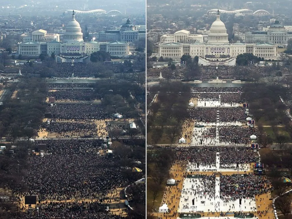 Rechts: Obamas Amtseinführung / Links: Trumps Amtseinführung