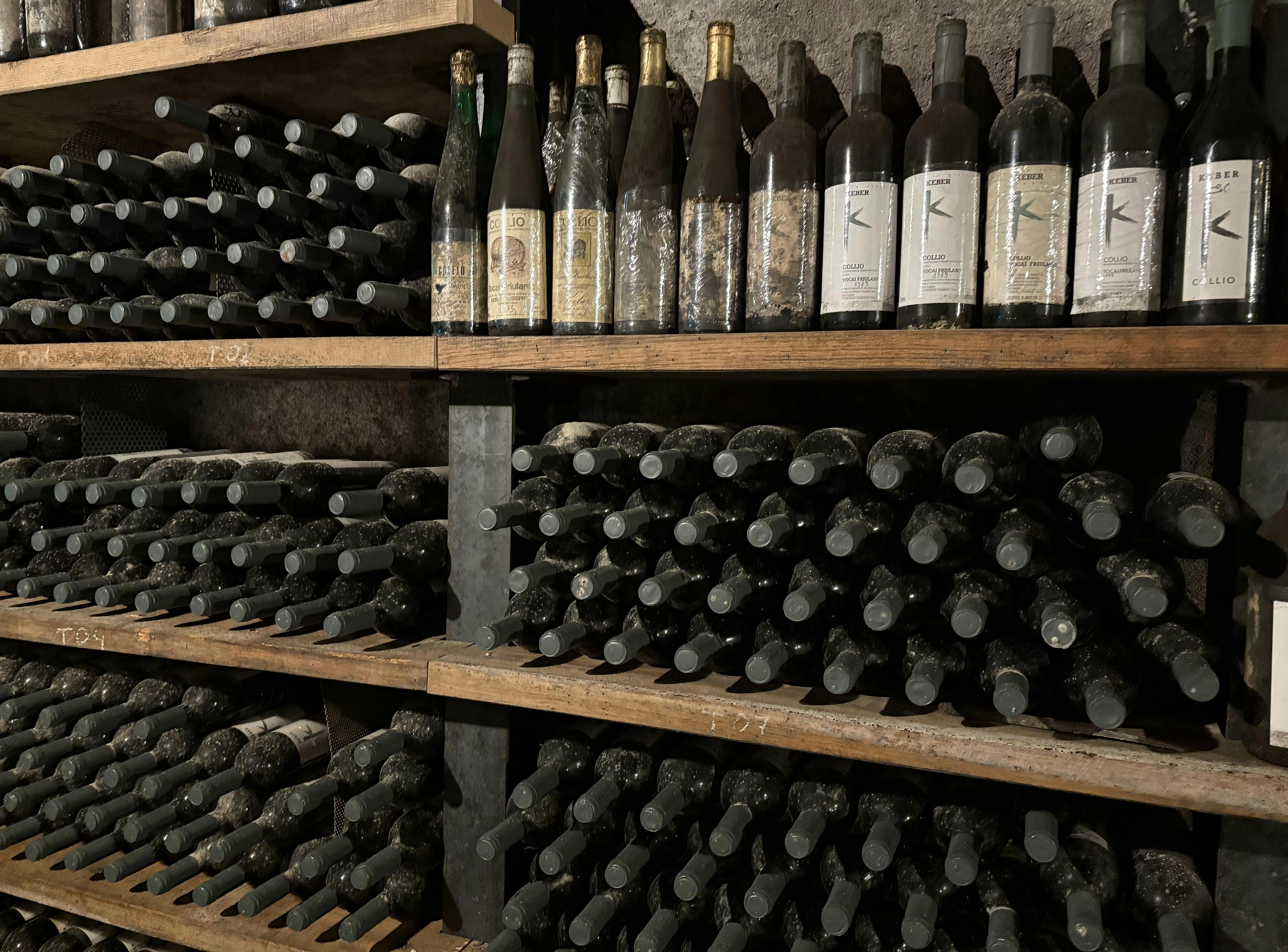Regal mit Hunderten Flaschen Wein
