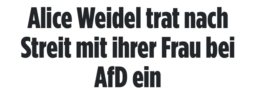 Bild-Schlagzeile:
Alice Weidel trat nach Streit mit ihrer Frau bei AfD ein