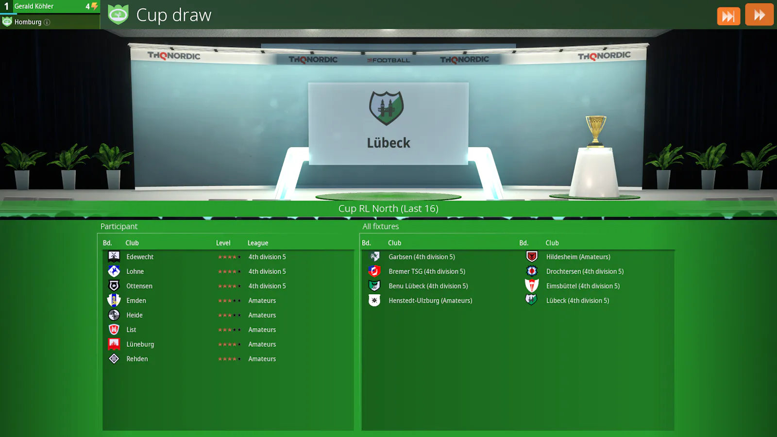 The screenshot shows the draw for a regional cup competition.