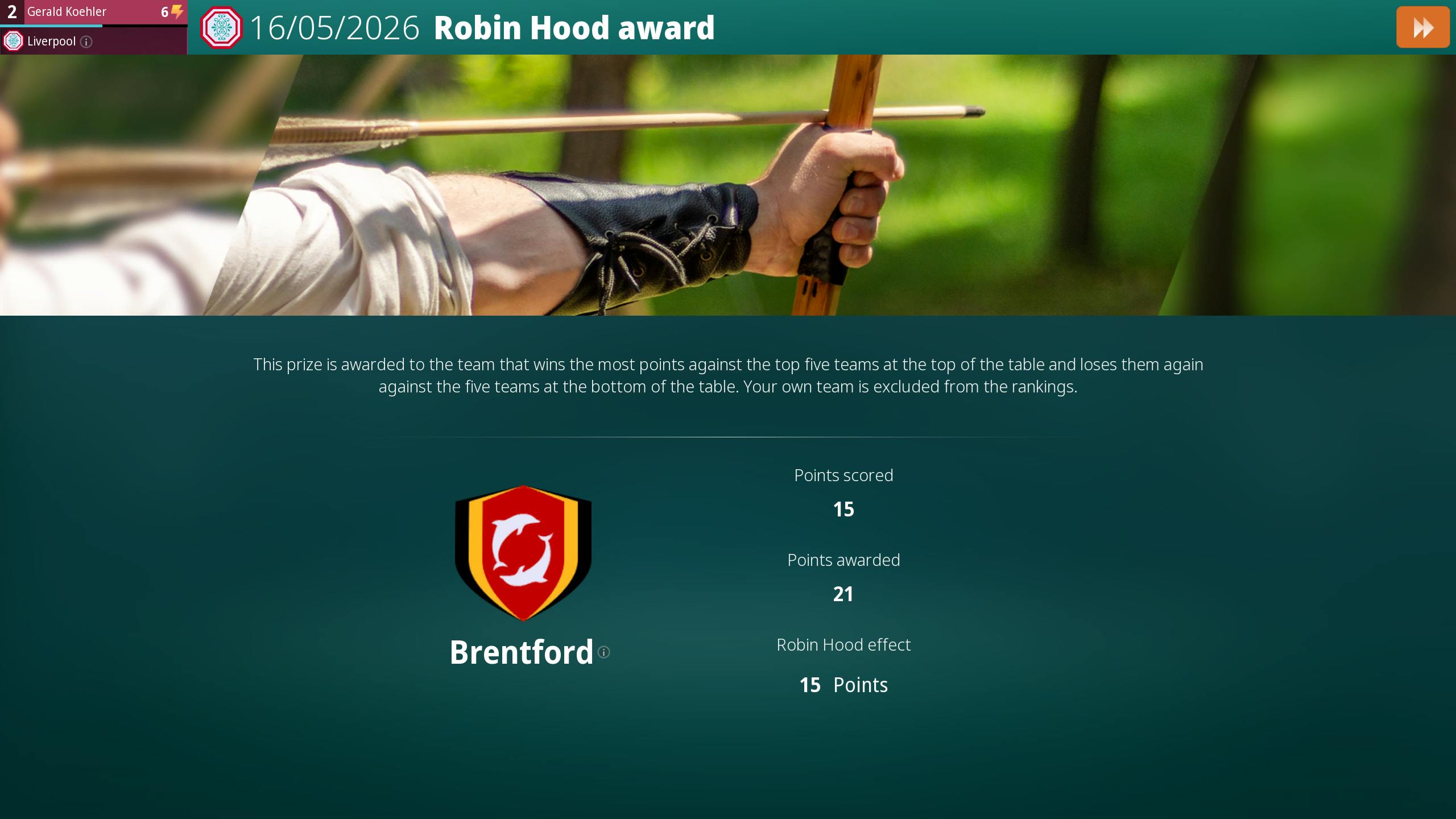The screenshot shows the Robin Hood Award.