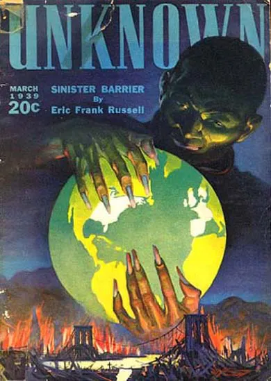 Cover des Pulp-Magzins Unknown, Bild von Harold Winfield, März 1939, gemeinfrei.