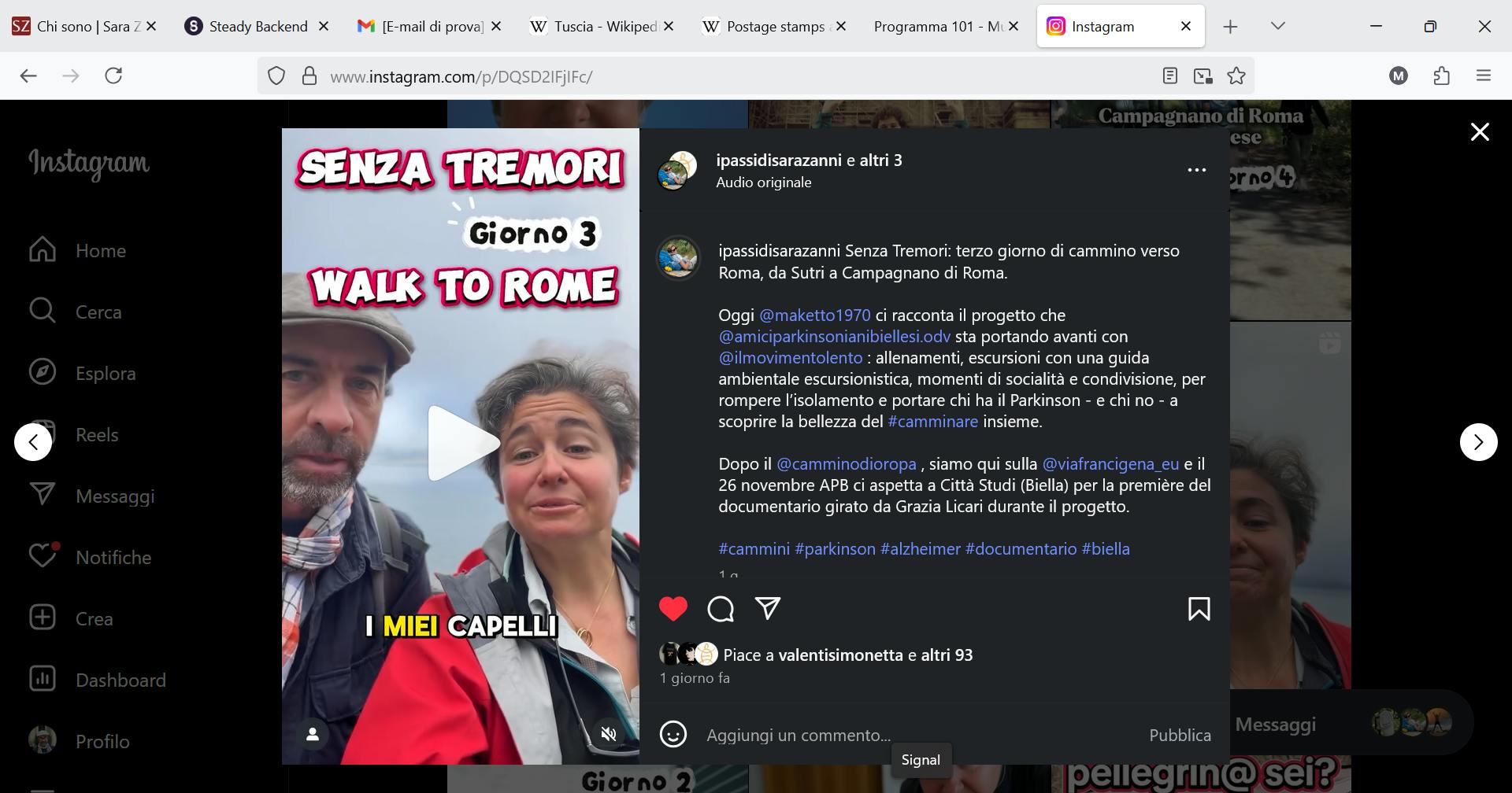 screenshot del reel di Sara Zanni fatto sul Lago di Vico con Ettore