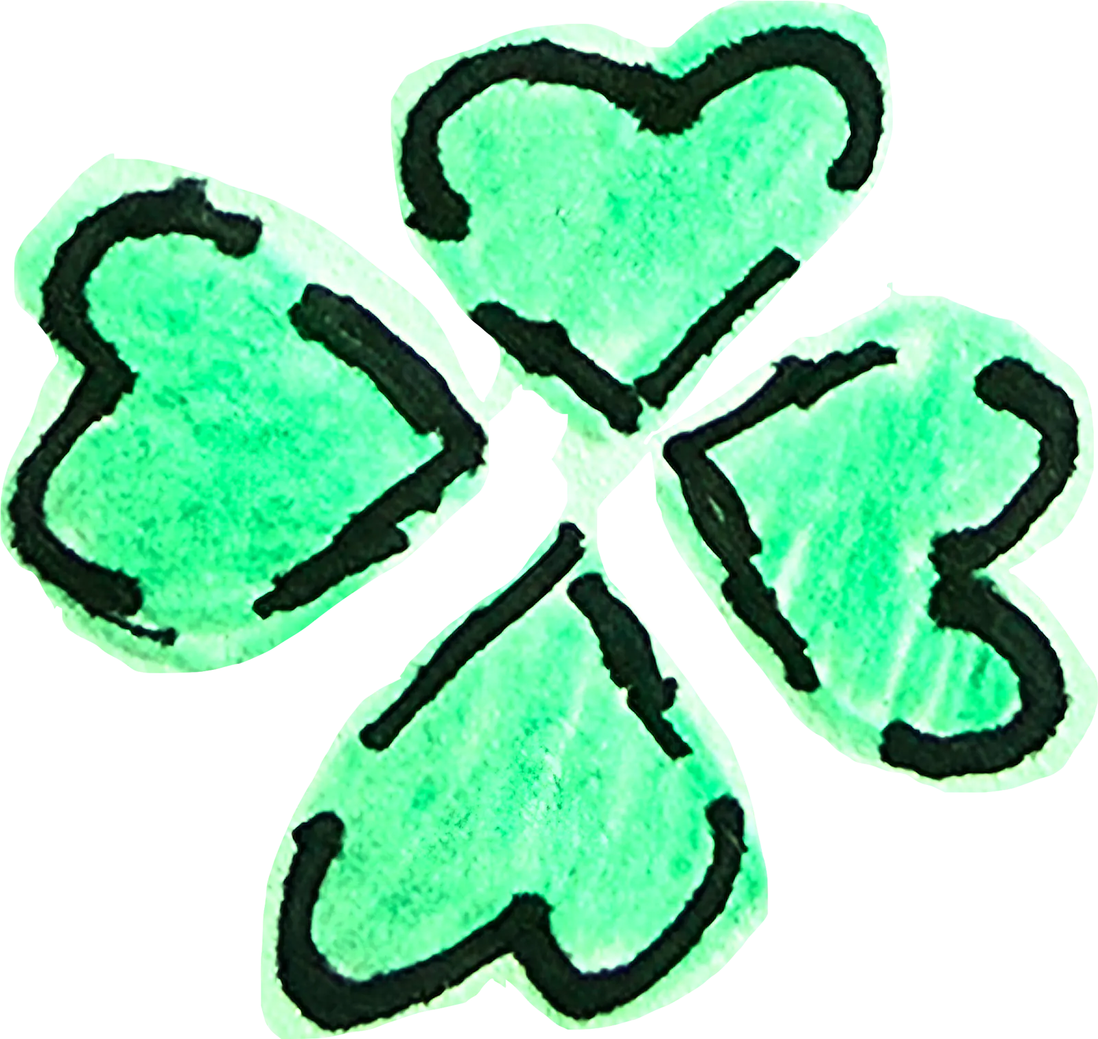 Vierblättriges Kleeblatt mit <3-Umrissen