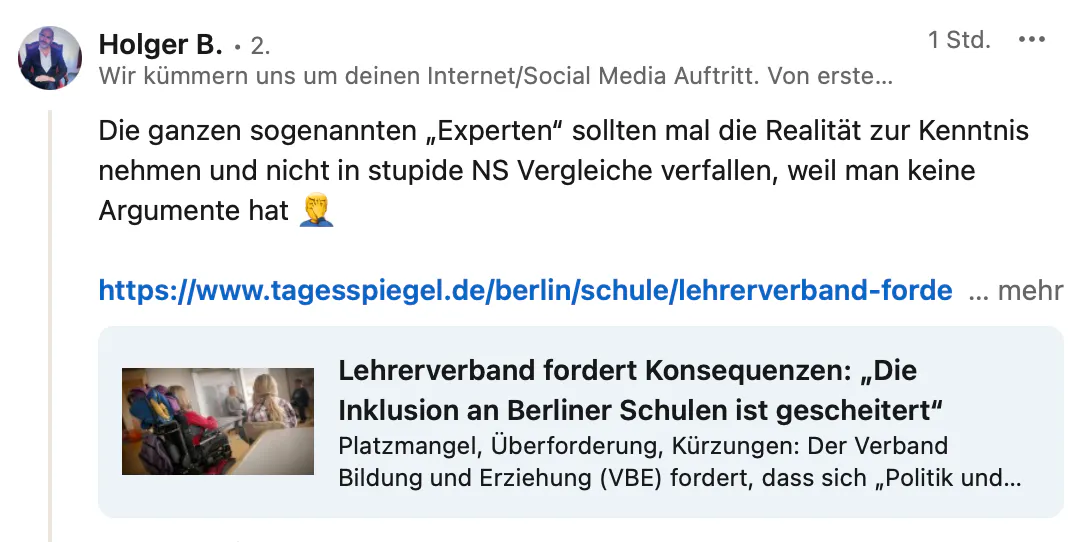 Die ganzen sogenannten "Experten" sollten mal die Realität zur Kenntnis nehmen und nicht in stupide NS Vergleiche verfallen, weil man keine Argumente hat.