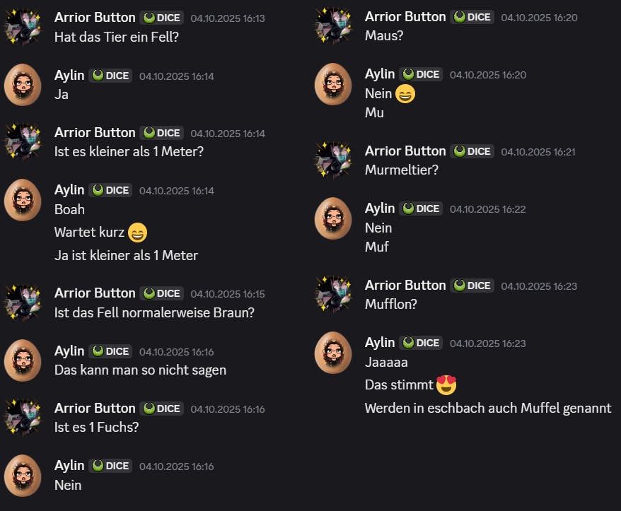Das Gespräch zwischen Arrior und Aylin und der Frage, welches Tier in Eschbachs Wäldern sein Unwesen treibt