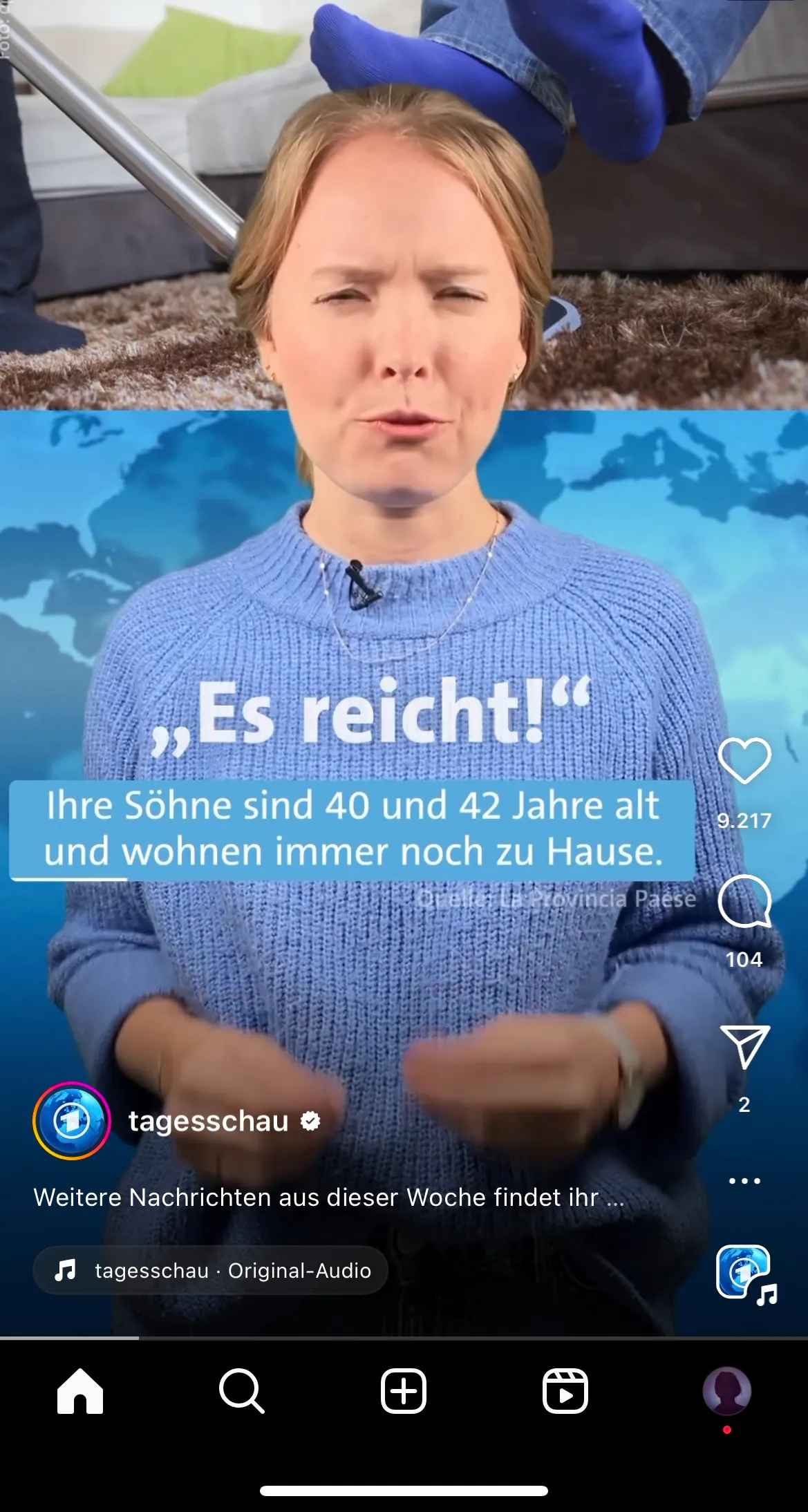 Tagesschaumeldung über Mutter, die Ü40-Söhne aus dem Haus klagt
