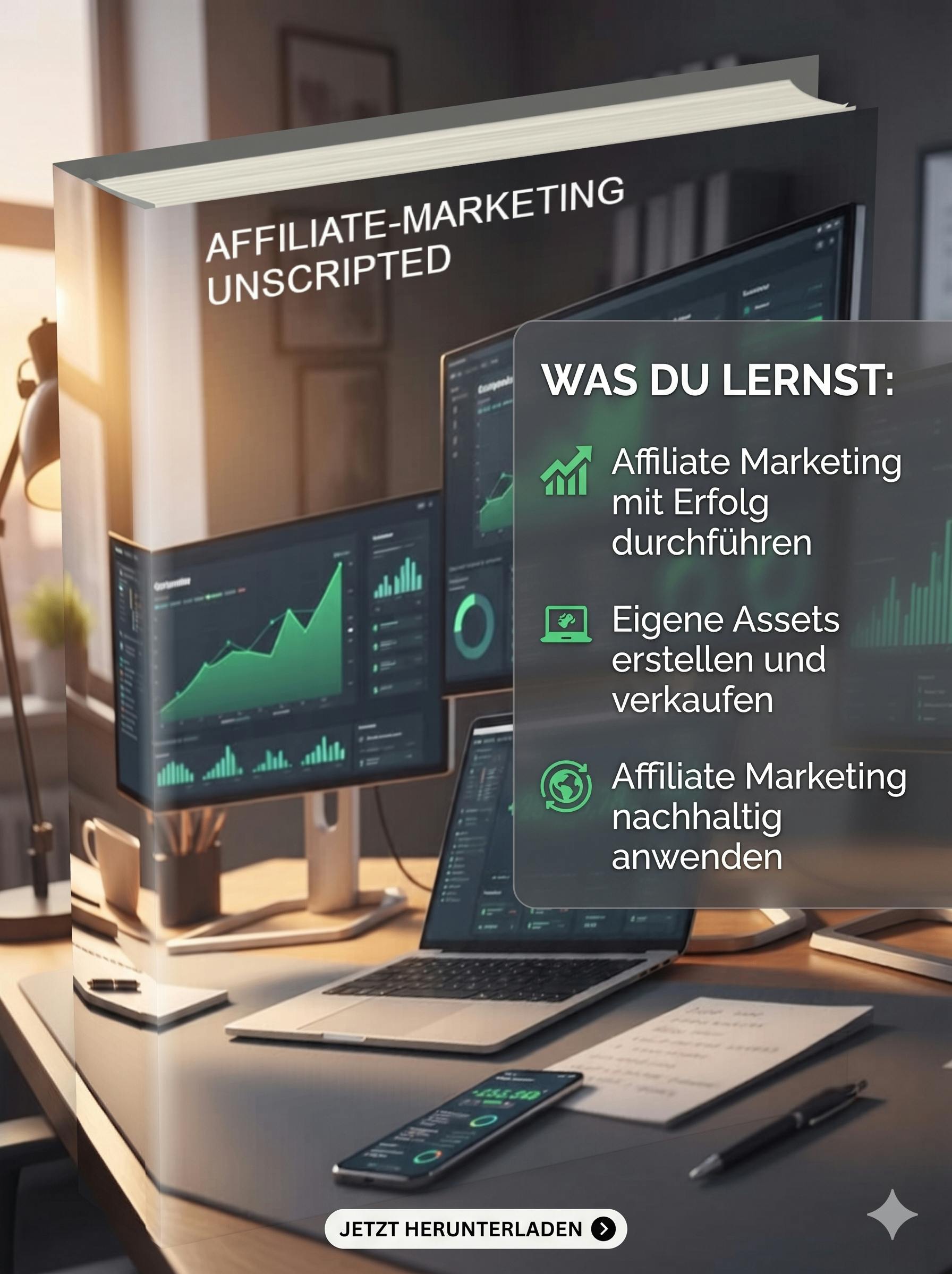 Cover des eBooks 'Affiliate Marketing: Unscripted' – Dein praxisnahes Handbuch zum Aufbau eines lukrativen Online-Business, der Generierung von passivem Einkommen und finanzieller Freiheit.