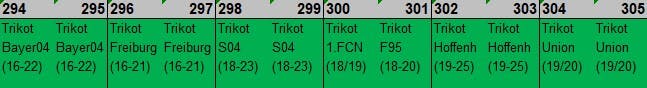 Auszug aus der Buchstruktur von der Neuauflage von Bundesliga-Trikots.