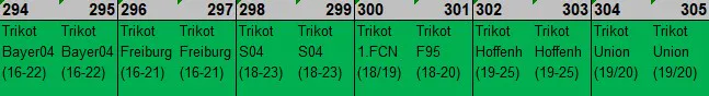 Auszug aus der Buchstruktur von der Neuauflage von Bundesliga-Trikots.