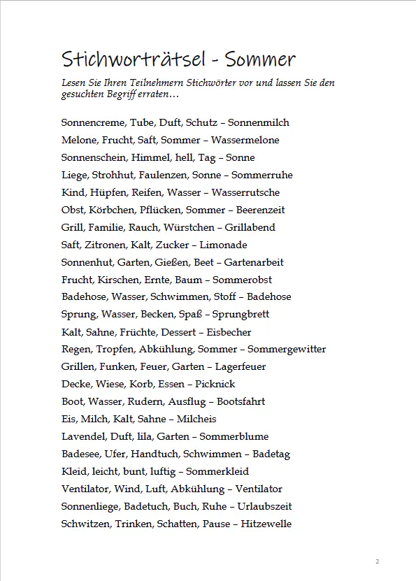 Stichworträtsel für die Seniorenarbeit