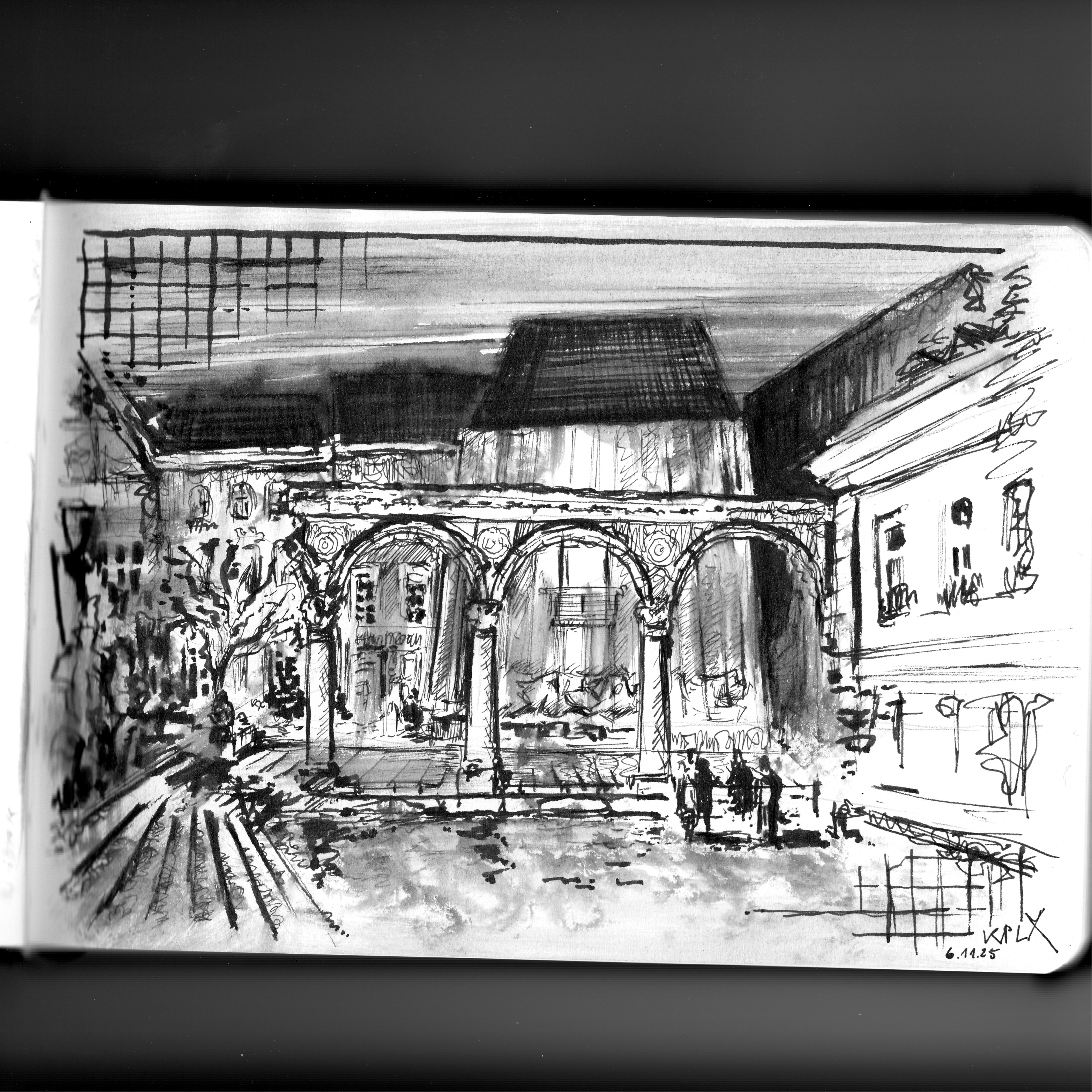 Urban Sketch von Aachen, Hof, Sketchbook