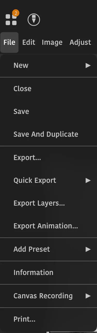 Screenshot of a desktop-style file menu on iPad, but something is missing.