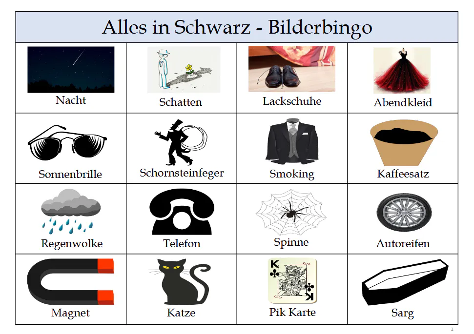 Alles in Schwarz - Bilderbingo in Großschriften für die Seniorenbetreuung