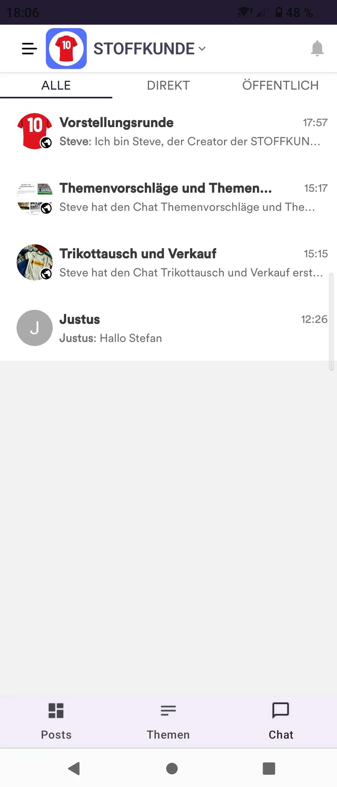 Chatfeed in der STOFFKUNDE-Trikotcommunity