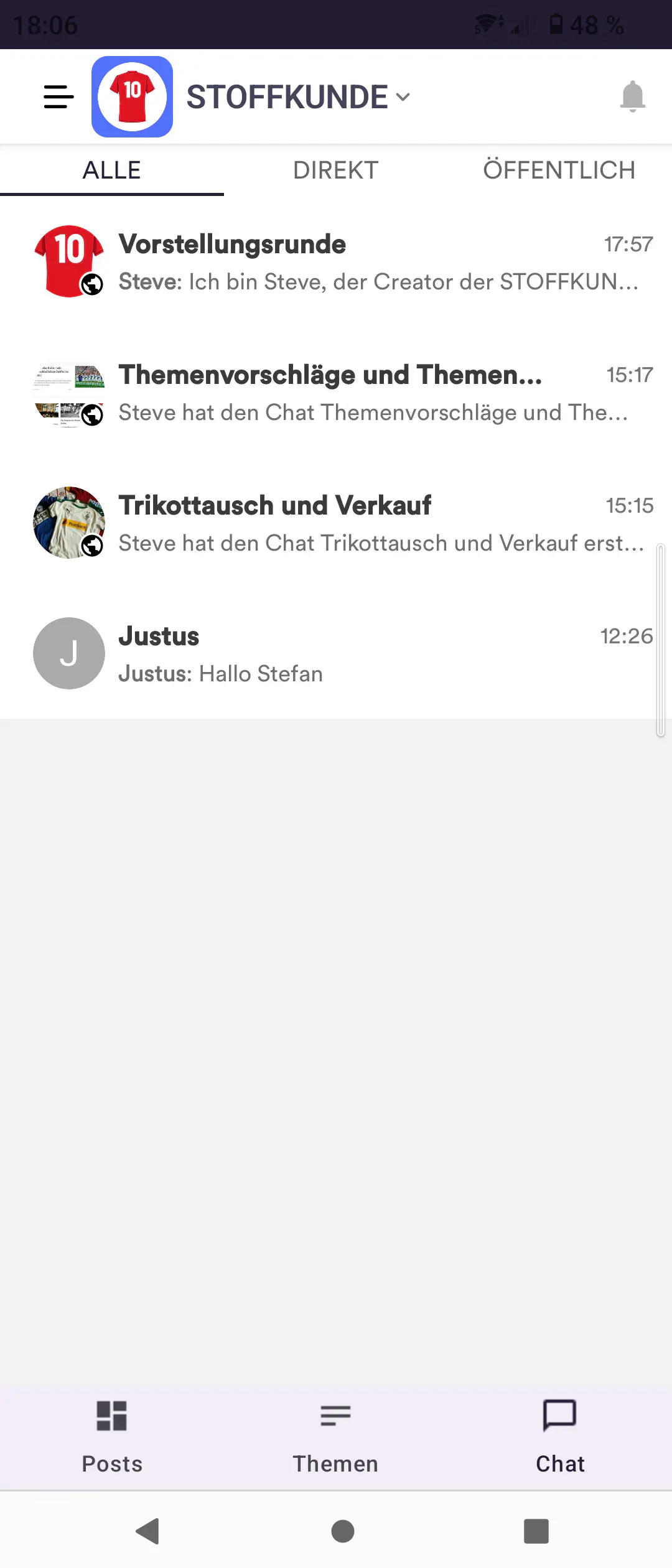 Chatfeed in der STOFFKUNDE-Trikotcommunity