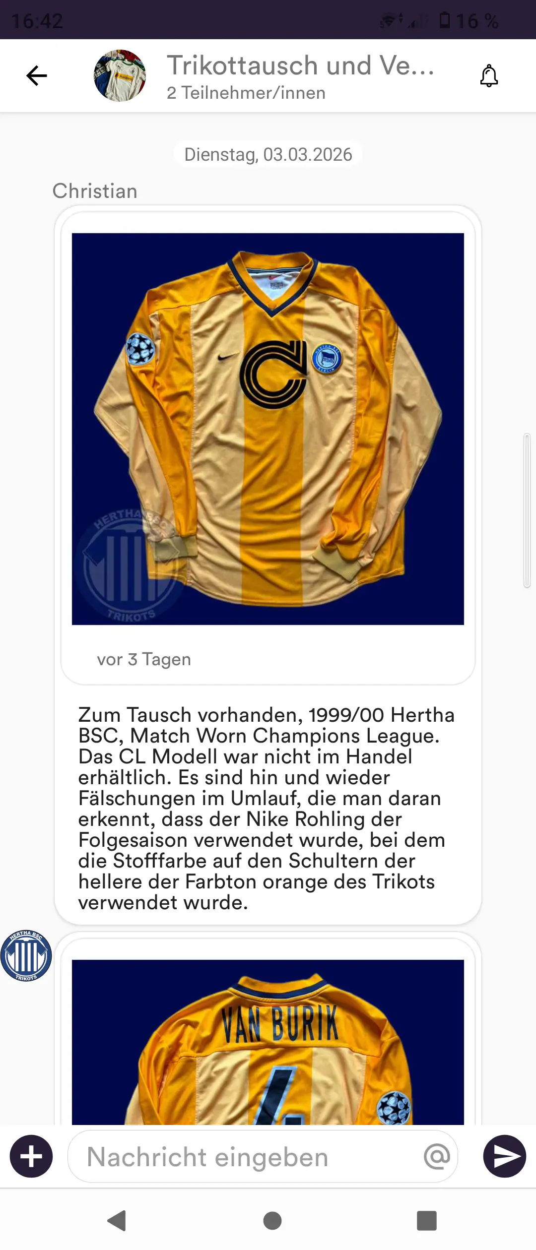 Trikottausch und Verkauf