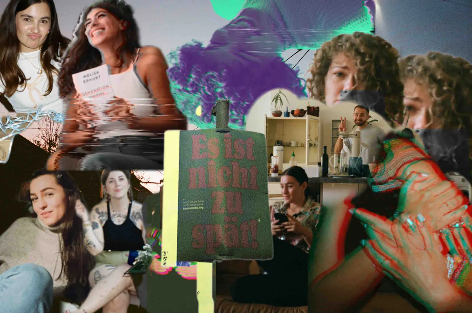 Eine Collage von Chosen Family Mitgliedern und dem Schriftzug "Es ist nicht zu spät"