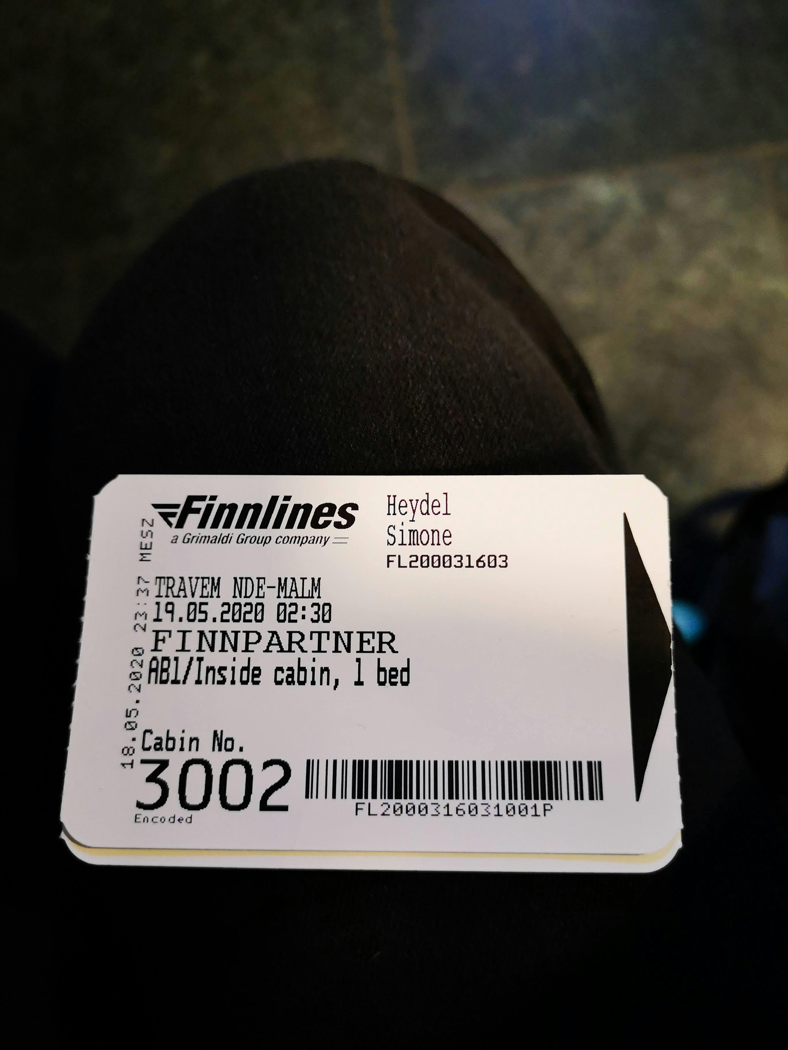 Schlüsselkarte von Finnlines im Mai 2020