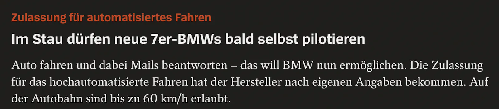 Im Stau dürfen neue 7er BMW bald selbst pilotieren. Screenshot.