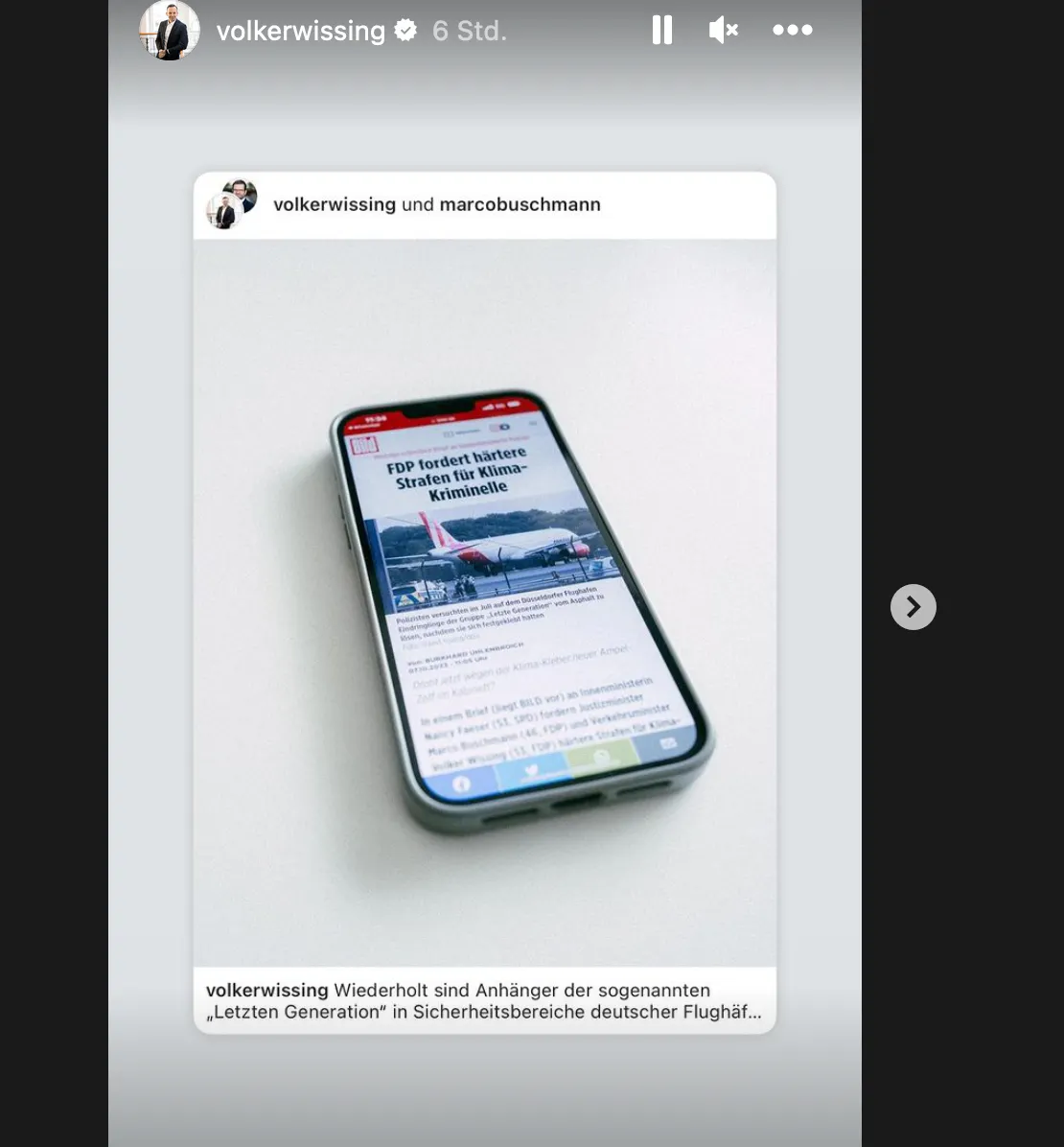 Screenshot des Postings auf Instagram.