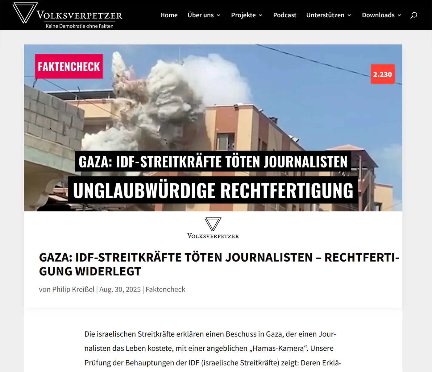 Screenshot des Beitrags des Volksverpetzers