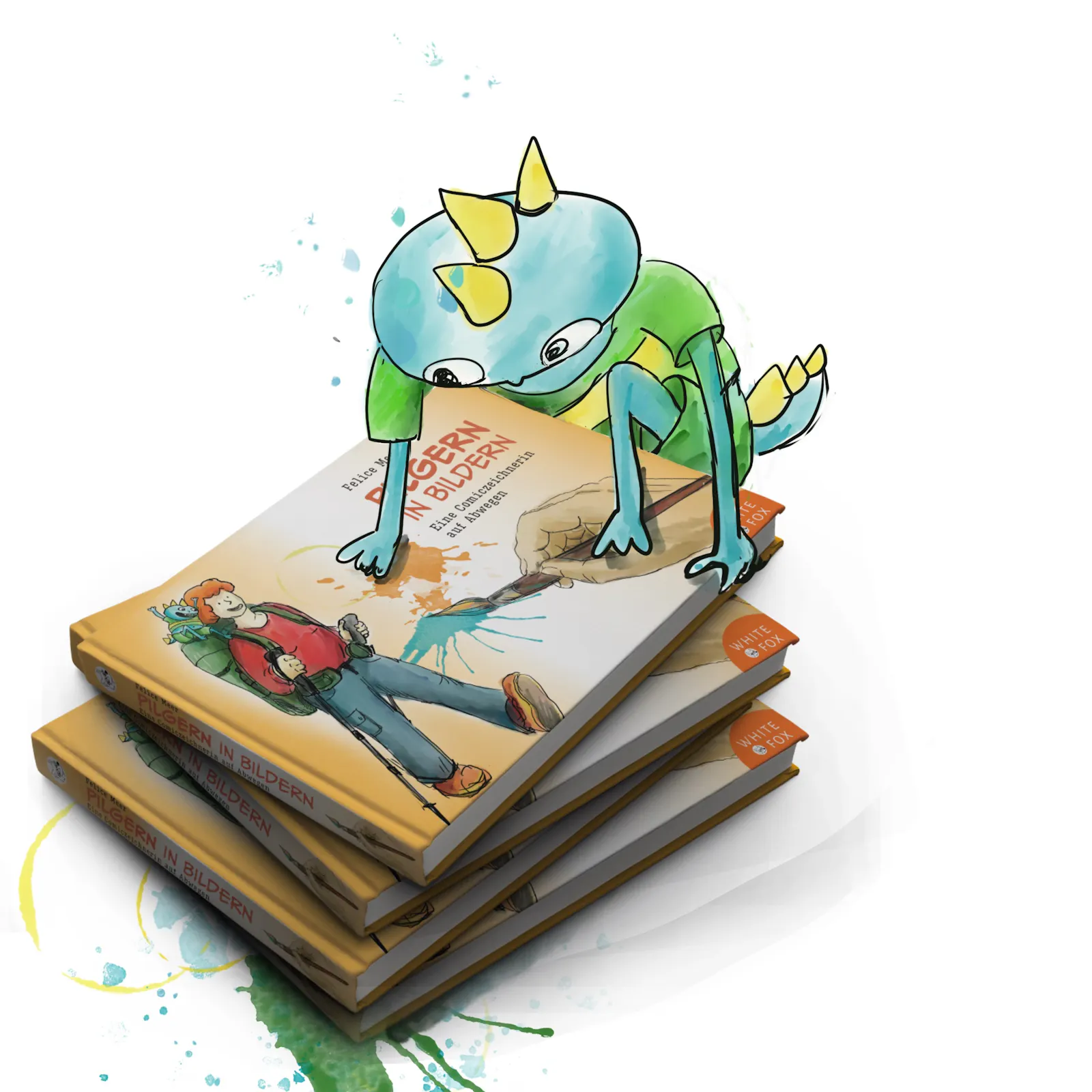 Menno klettert auf den Bücherstapel