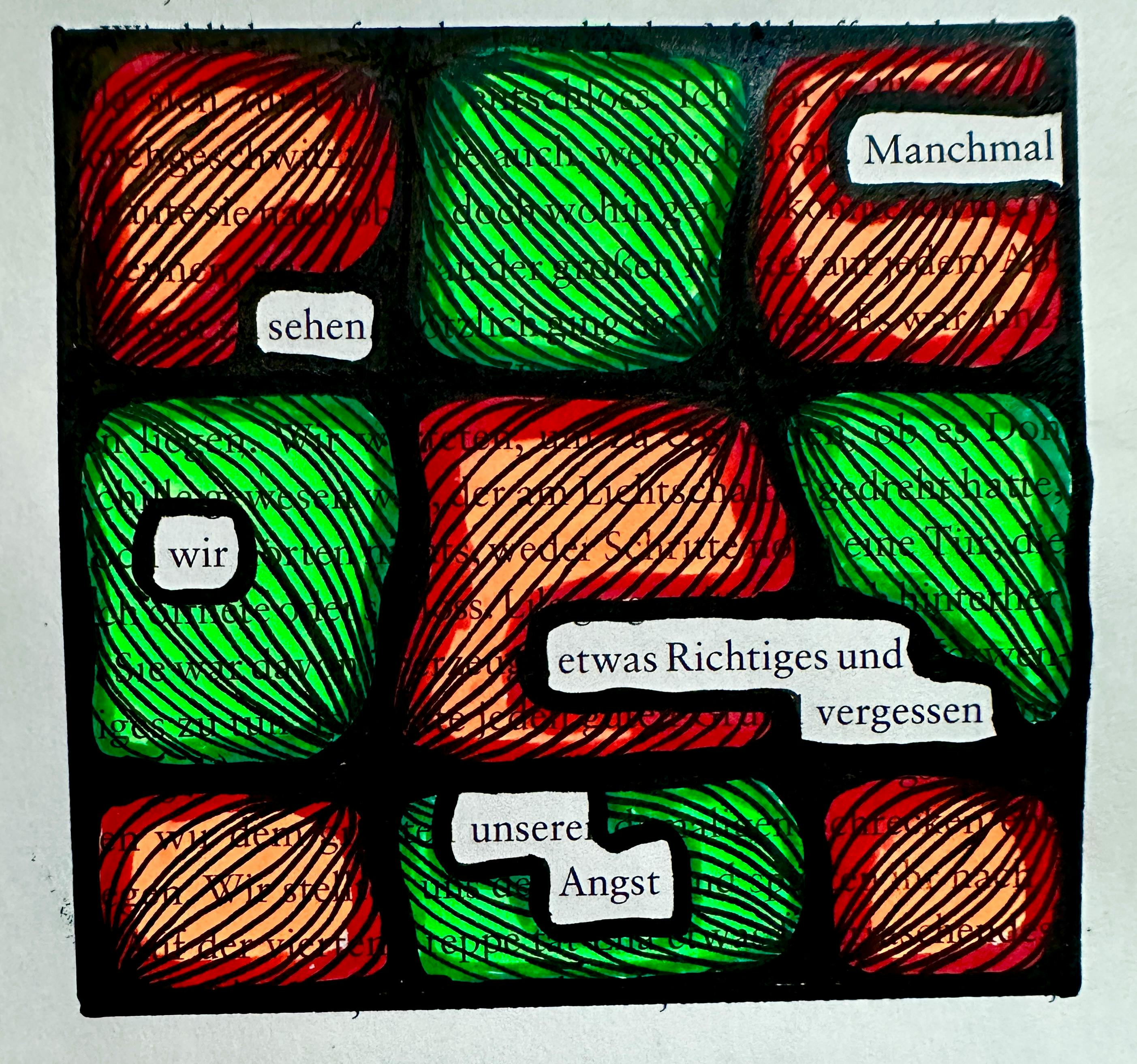 Textverdunkelung. Manchmal sehen wir etwas Richtiges und vergessen unsere Angst.