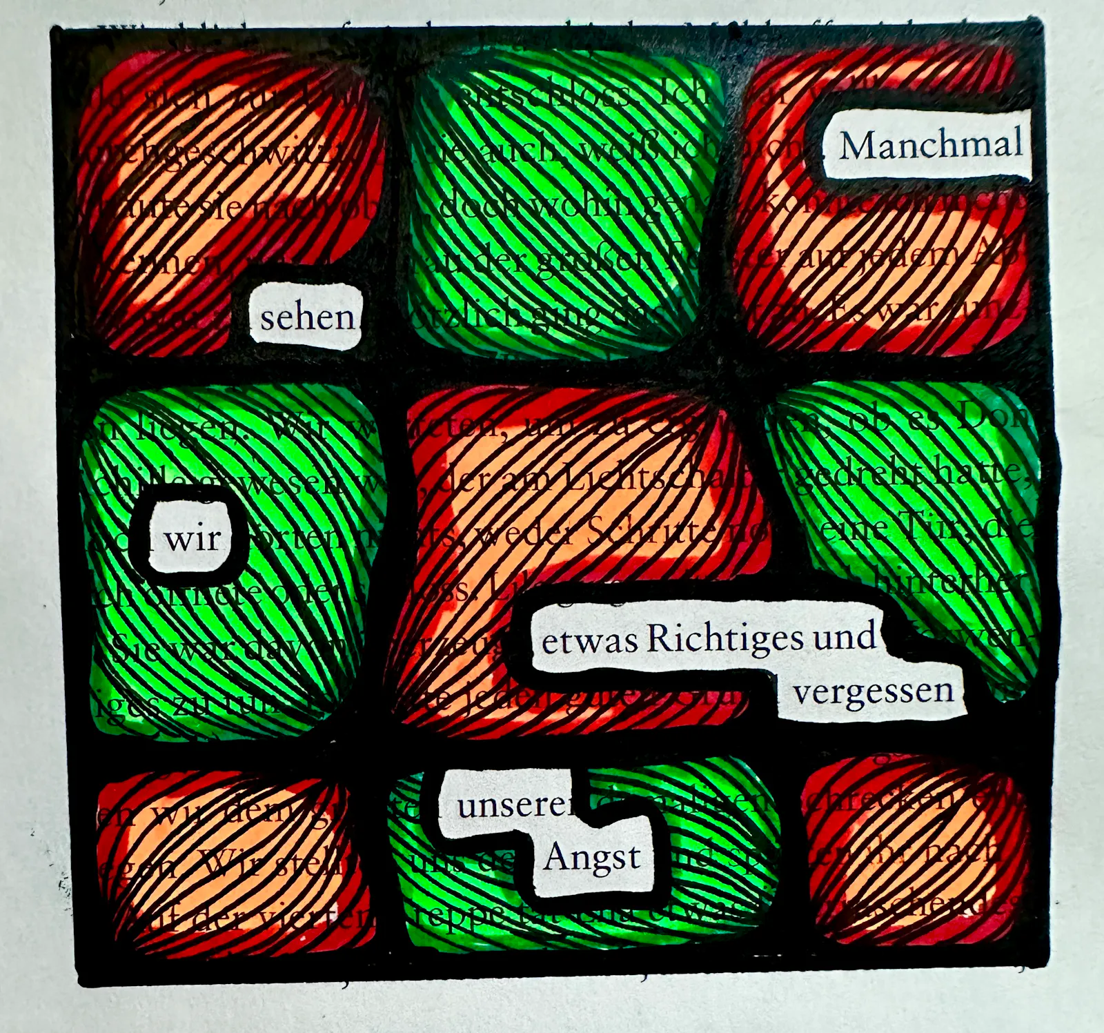 Textverdunkelung. Manchmal sehen wir etwas Richtiges und vergessen unsere Angst.
