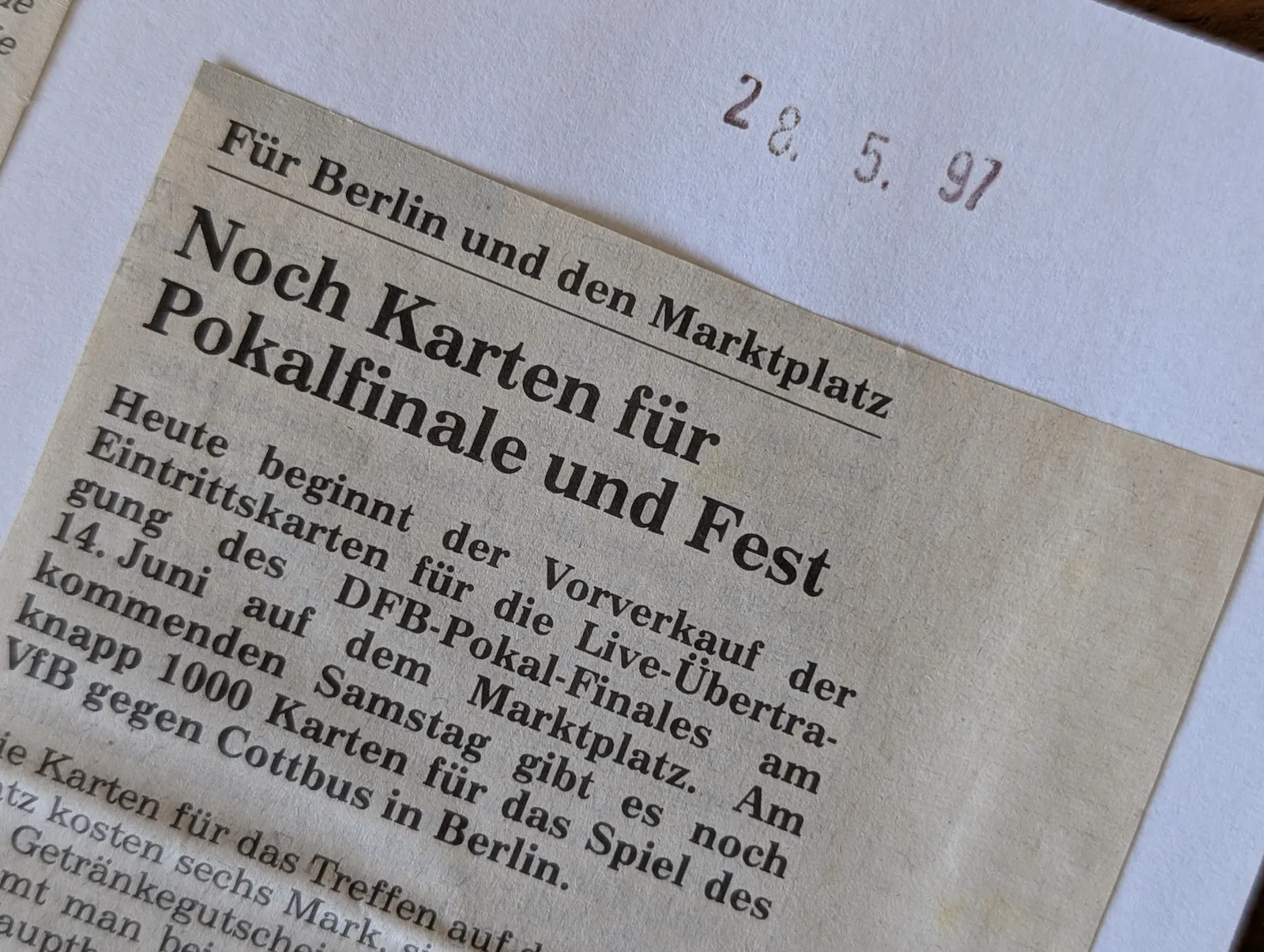 Meldung aus der Stuttgarter Zeitung vom 28. Mai 1997. Text + Foto: Jürgen Brand