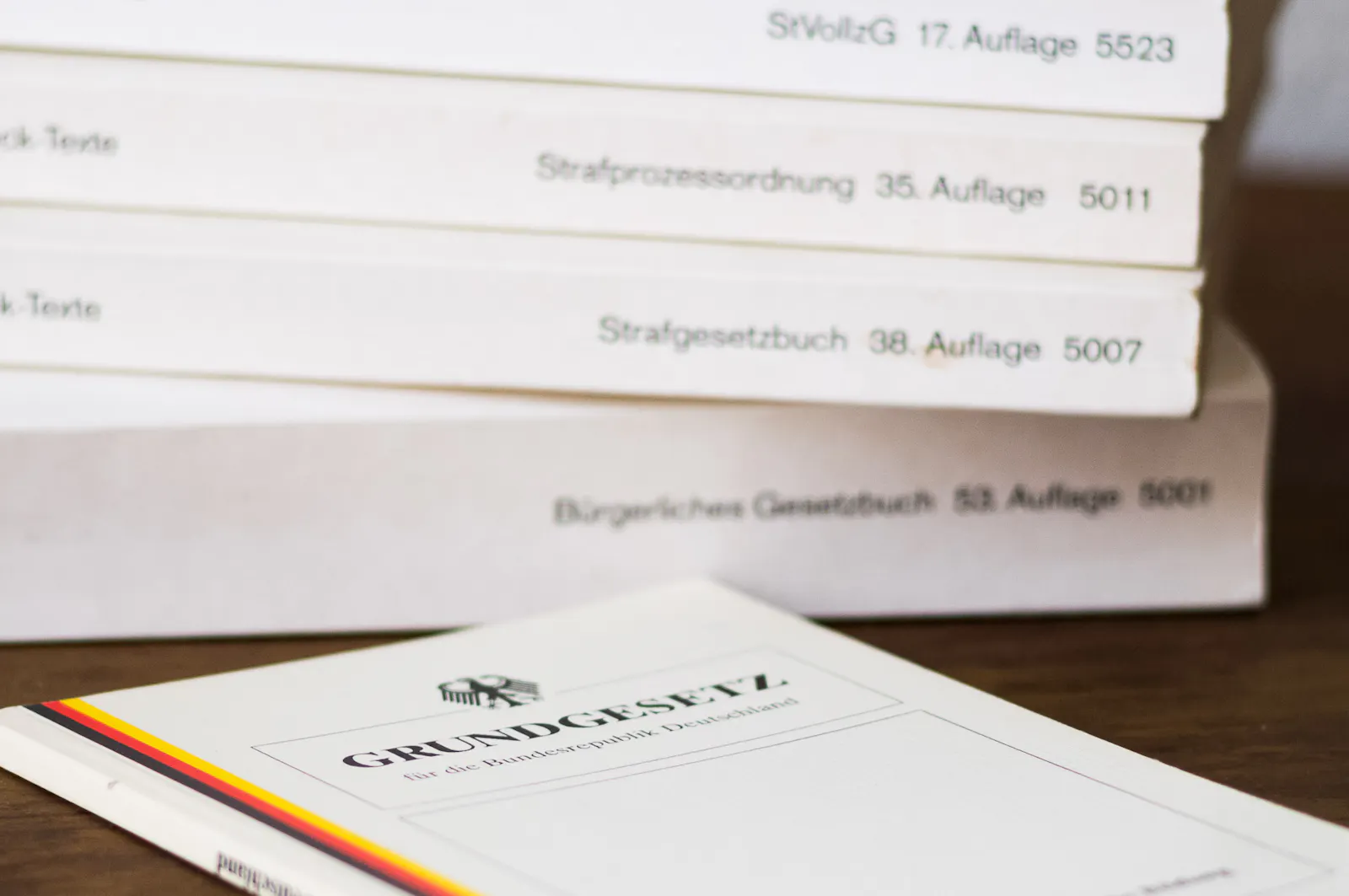 Gesetzbücher auf einem Stapel - Grundgesetz im Vordergrund