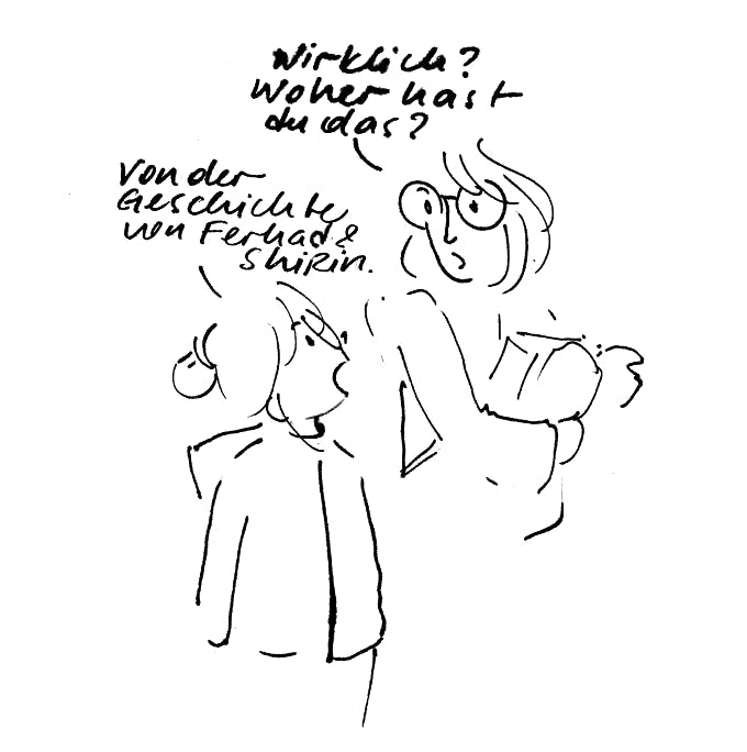 Mutter und Tochter sprechen über die Volksgeschichte Ferhad und Shirin.